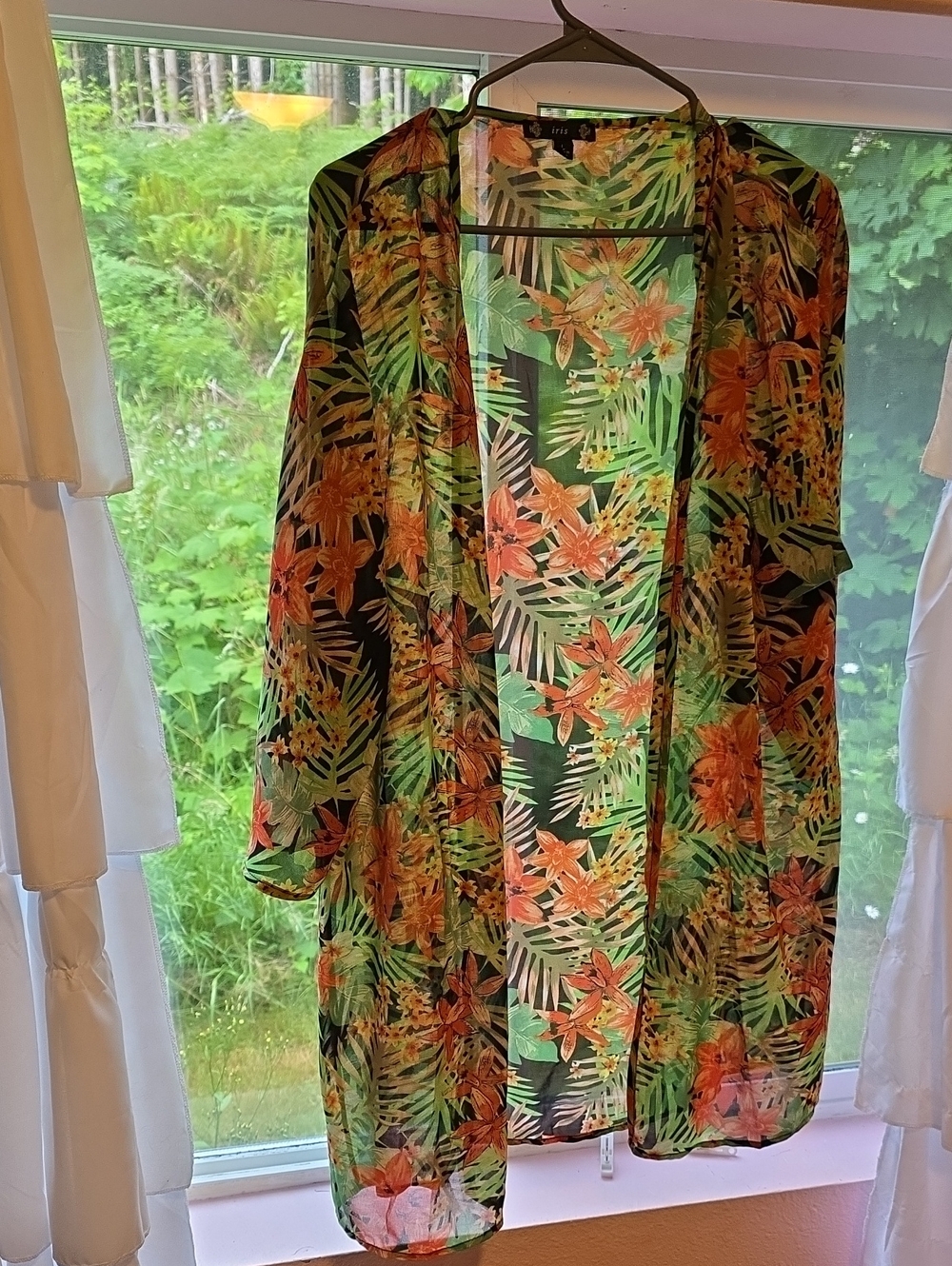 iris Tropical Floral Sheer Top - Green, Orange, Black